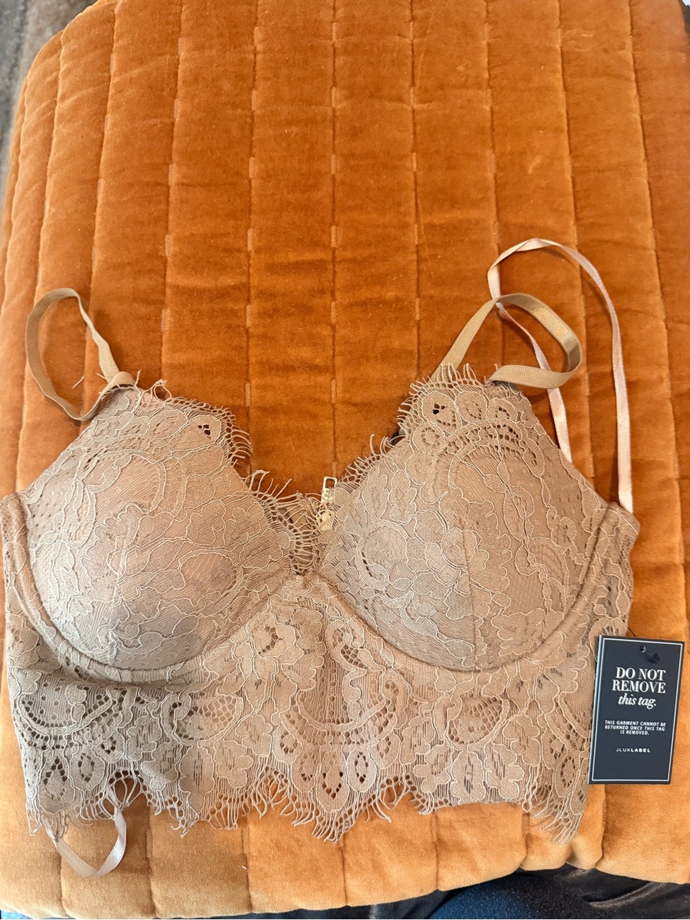 JLUXLABEL Lace Longline Bralette in Taupe